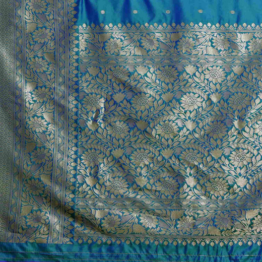 Turquoise Blue Silk Woven Kanjivaram Saree - Image 3