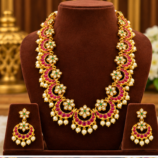 Gold Plated Long Classic Chandbali Necklace Set