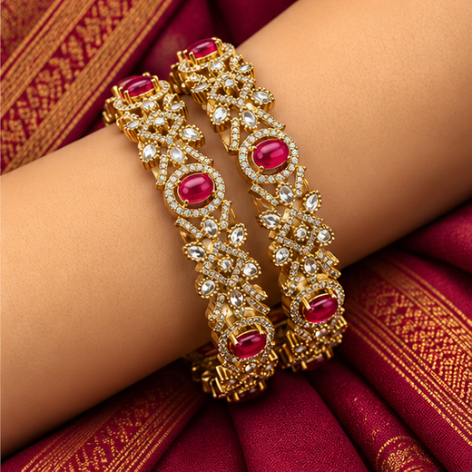 Victorian Finishing Beautifully Designed Floral With Red Stones Bangle - Image 4