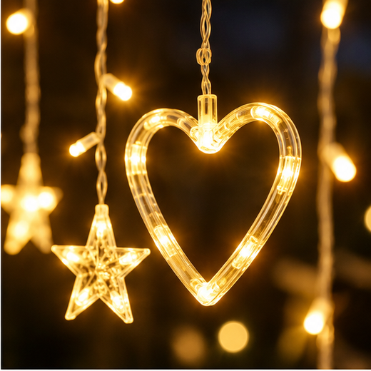 6*6 Heart & Star Curtain Light With Different Flashing Modes💖 - Image 2