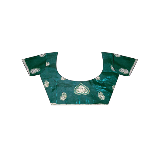 Green Tissue Silk Embroidery Saree - Image 2
