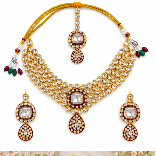 Gold-toned With maroon finish Kundan Stone heavy Choker