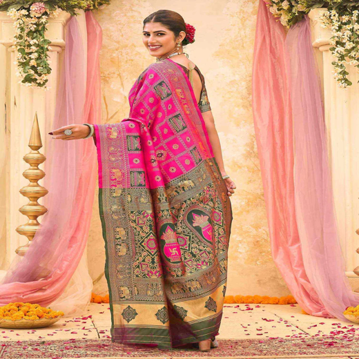 Rani Pink Silk Woven Patola Saree - Image 4