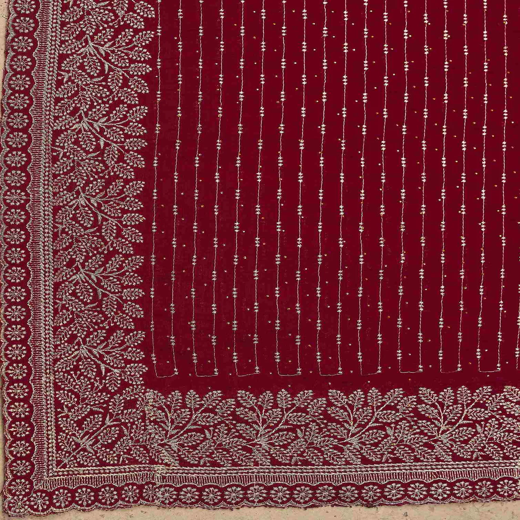 Dark Red Silk Embroidery Embellished Saree - Image 3