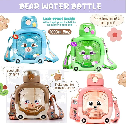 Bear-Shaped Kids Sipper Water Bottle with Strap