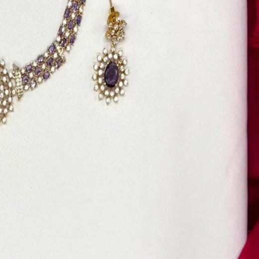 Elegant American Diamond emerald Purple stones choker short Necklace - Image 4