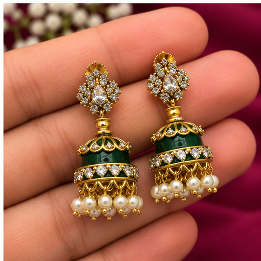 Changeable (Jhumkas) With 5 Stones Floral Design Earring - Image 4
