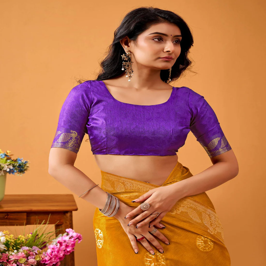 Turmeric Yellow Silk Woven Printed Saree - Image 2