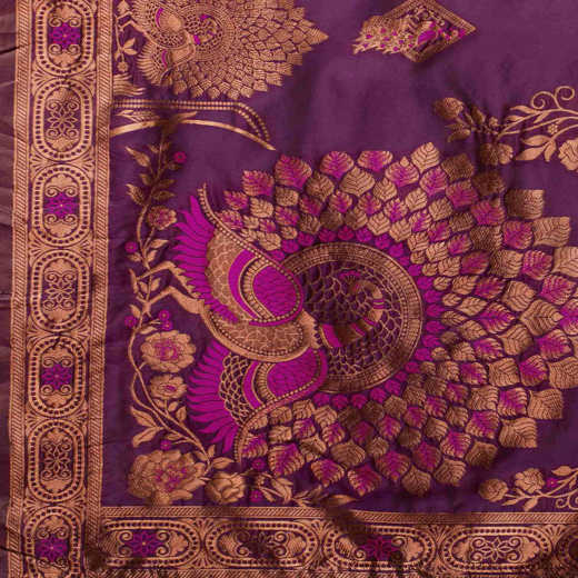 Wine Silk Woven Banarasi Saree - Image 3