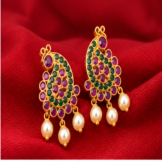 Kempu-Stone's With Peacock Designed Earring - Image 2
