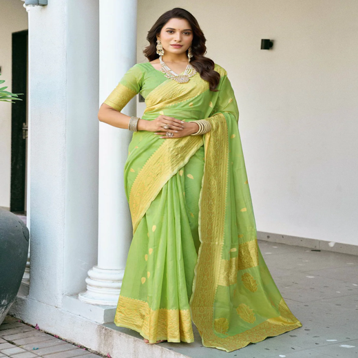 Light Green Chanderi Woven Saree