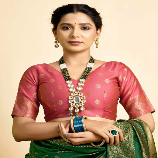 Dark Green Silk Woven Banarasi Saree - Image 2