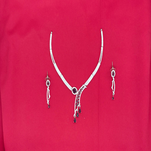 Silver American Diamonds purple stones Short Necklace - Image 2