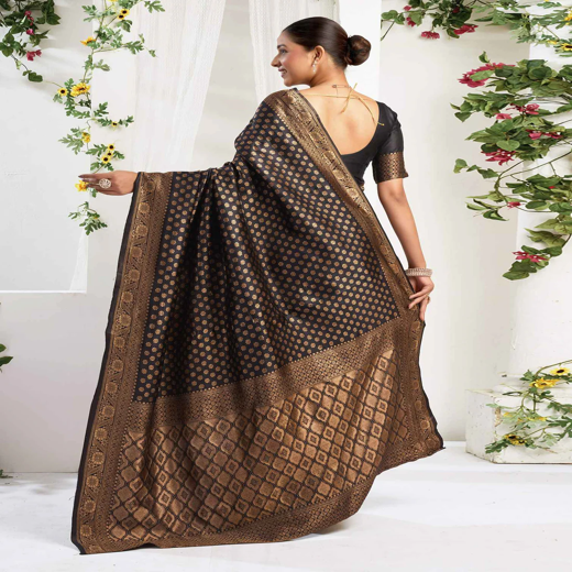Royal Black Silk Woven Banarasi Saree - Image 4