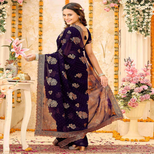 Purple Georgette Embroidery Swarovski Saree - Image 4