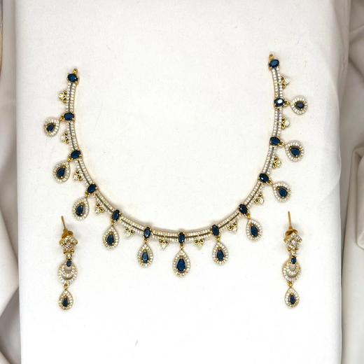 Matte finishing with Blue stone's Short Necklace