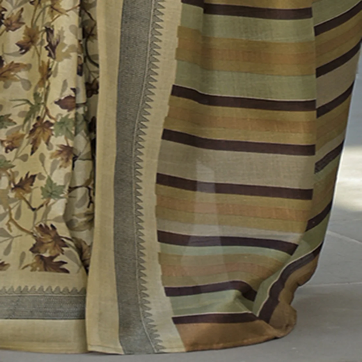 Beige Khadi Printed Saree - Image 3