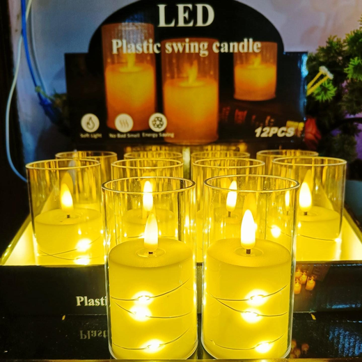 Smokeless 3D Wick Candle With Lighting Glass (12 Piece Box) (Size: 4 Inch) 🕯️