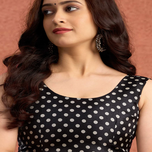 Black Vichitra Silk Printed Saree - Image 2