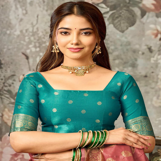Dark Coral Peach Silk Woven Banarasi Saree - Image 2
