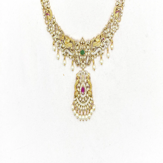 Matte finishing peacock design with White pearls Short Necklace - Image 2