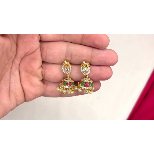 Matte finishing American Diamond Pink stones short Necklace - Image 2