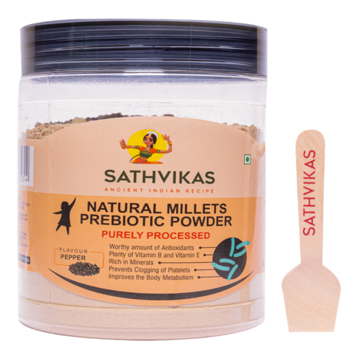 Sathvikas Natural Millets Prebiotic Powder (Pepper Flavour)(500 grams) Pack Of 1.
