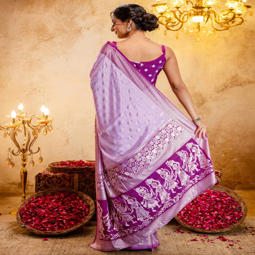 Light Pink Crepe Silk Foil Printed Saree - Image 4