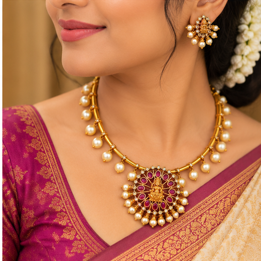 Premium Ruby Stone Goddess Statement Necklace - Image 4