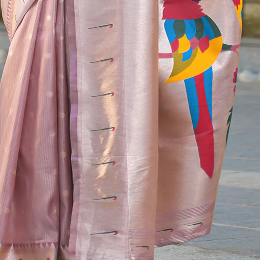 Mauve Silk Woven Paithani Saree - Image 3