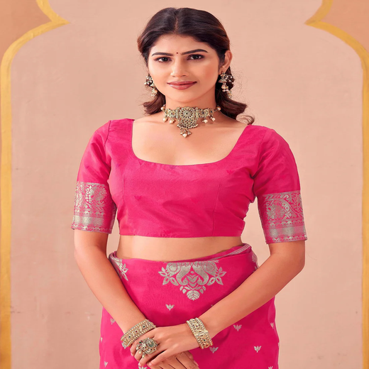 Rani Pink Silk Woven Banarasi Saree - Image 2