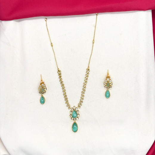 Matte finishing with Mint-Green stone short Necklace - Image 2