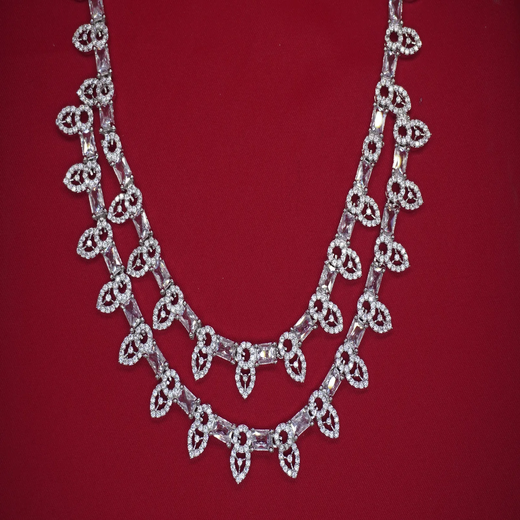 Silver Short Necklace with White Stones Artificial Jewellery - Image 2