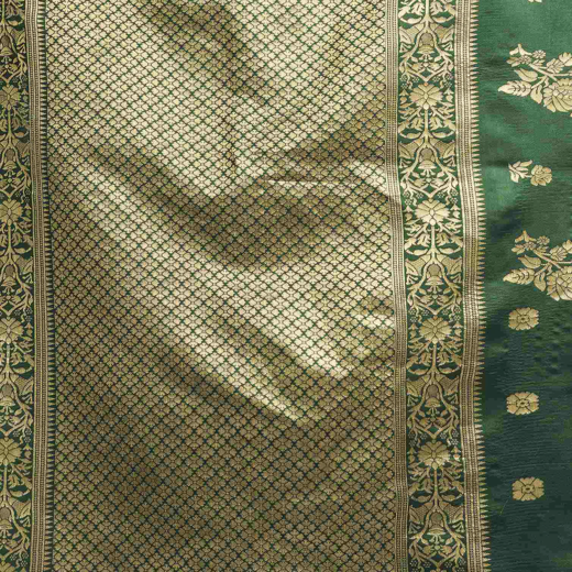 Dark Green Silk Woven Banarasi Saree - Image 3