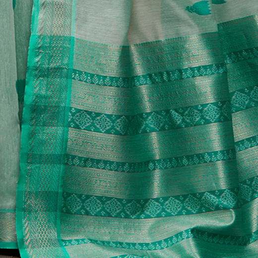 Sea Green Cotton Woven Saree - Image 2