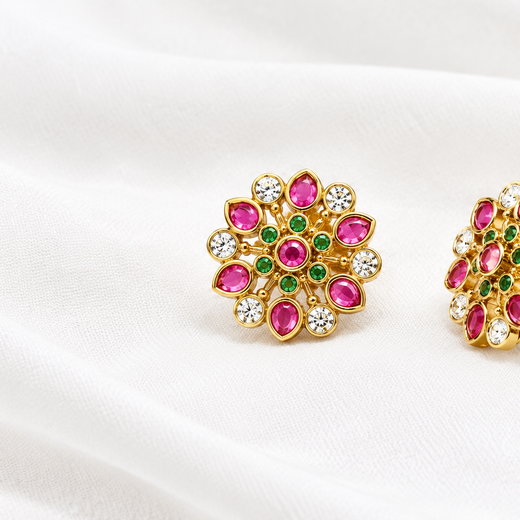 gold-tone kempu & AD stone floral stud earring - Image 2