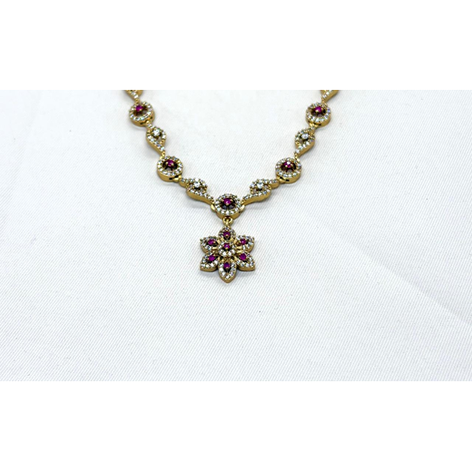 Matte finishing Flower Designed with Pink Stone's Short Necklace - Image 2