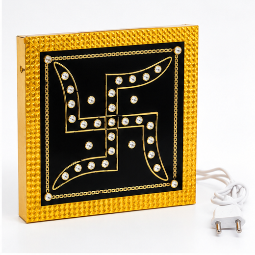 Golden Swastik Wall Hanging With Multicolour Lighting (Size: 20*20 Cm)