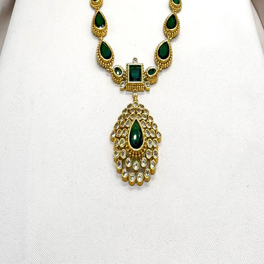 Matte finishing American Diamonds with Green stones short Necklace - Image 3