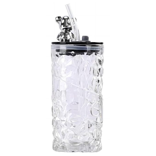 350ML Bear Shape Glass Cup with Straw