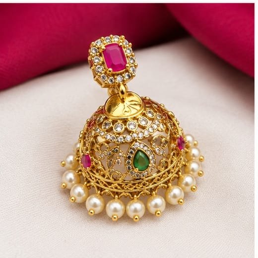 Matte finishing pink stones beautiful design with pearls Choker - Image 3