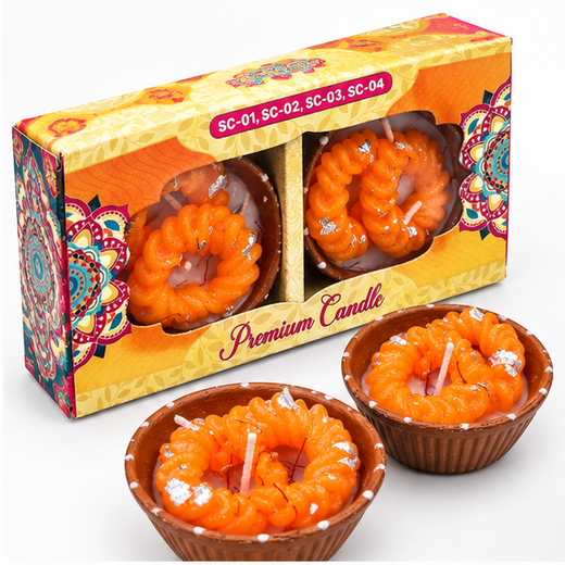 2 Piece Rabdi Imarti Candle In Terracotta Bowl (Pack of 2) (Box Size: 8.5*4.5 Inch) 🕯️