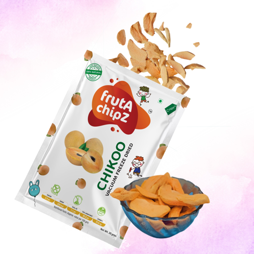 frutA chipZ  Dried Chikoo for Kids and Adults | 100% Natural | Healthy Chikoo Fruit Chips | Vacuum Freeze-Dried Fruit Slices | Pack of 5| 100 Gms | Ready to Eat | Crunchy - Image 2