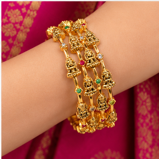 Matte Finishing Beautifully Designed Lord Lakshmi Bangle - Image 4