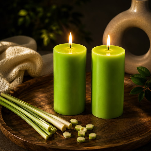 2 Piece Pillar Lemon Grass Fragrance Scented Candle (Pack of 2 Pillar)🕯️ - Image 3