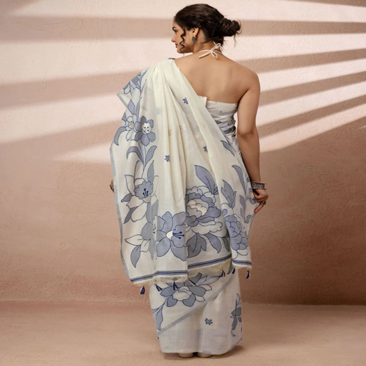 Beige Chanderi Cotton Woven Saree - Image 4