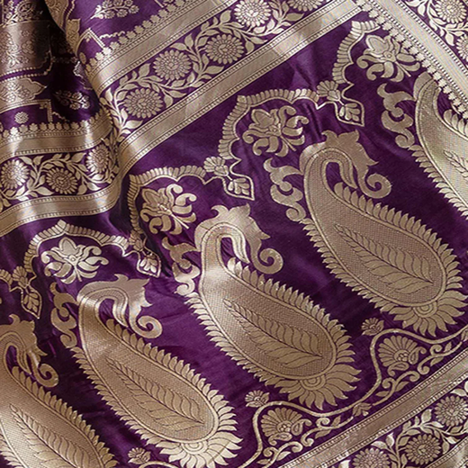 Dark Purple Silk Woven Banarasi Saree - Image 3