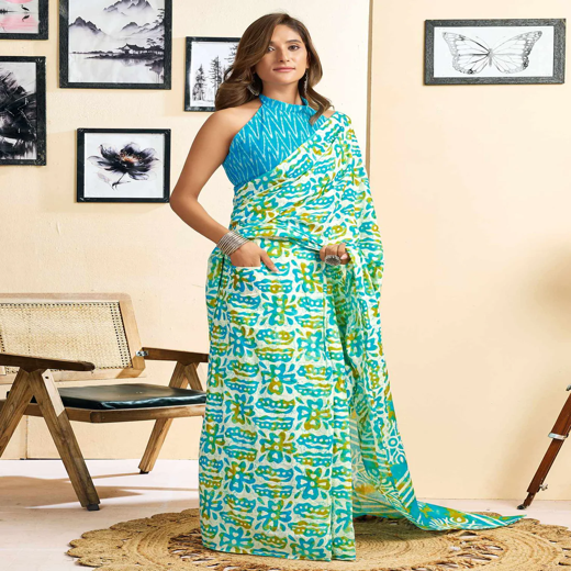Ready To Wear Multicoloured Cotton Printed Saree With Pocket - Image 2