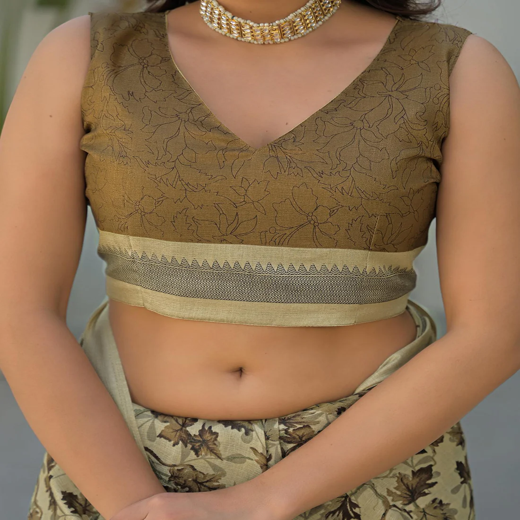 Beige Khadi Printed Saree - Image 2