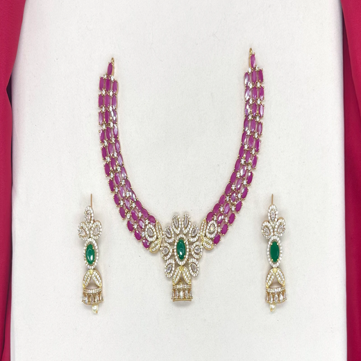Cubic zirconia (American diamond) with pink & emerald-green stone Kanti - Image 2